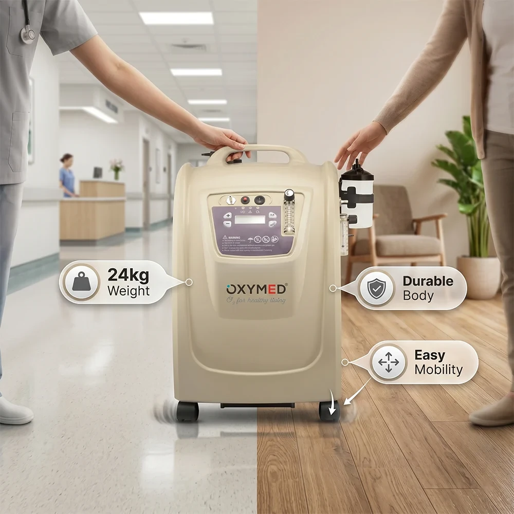Oxymed Oxygen Concentrator 10 Liter weight and mobility