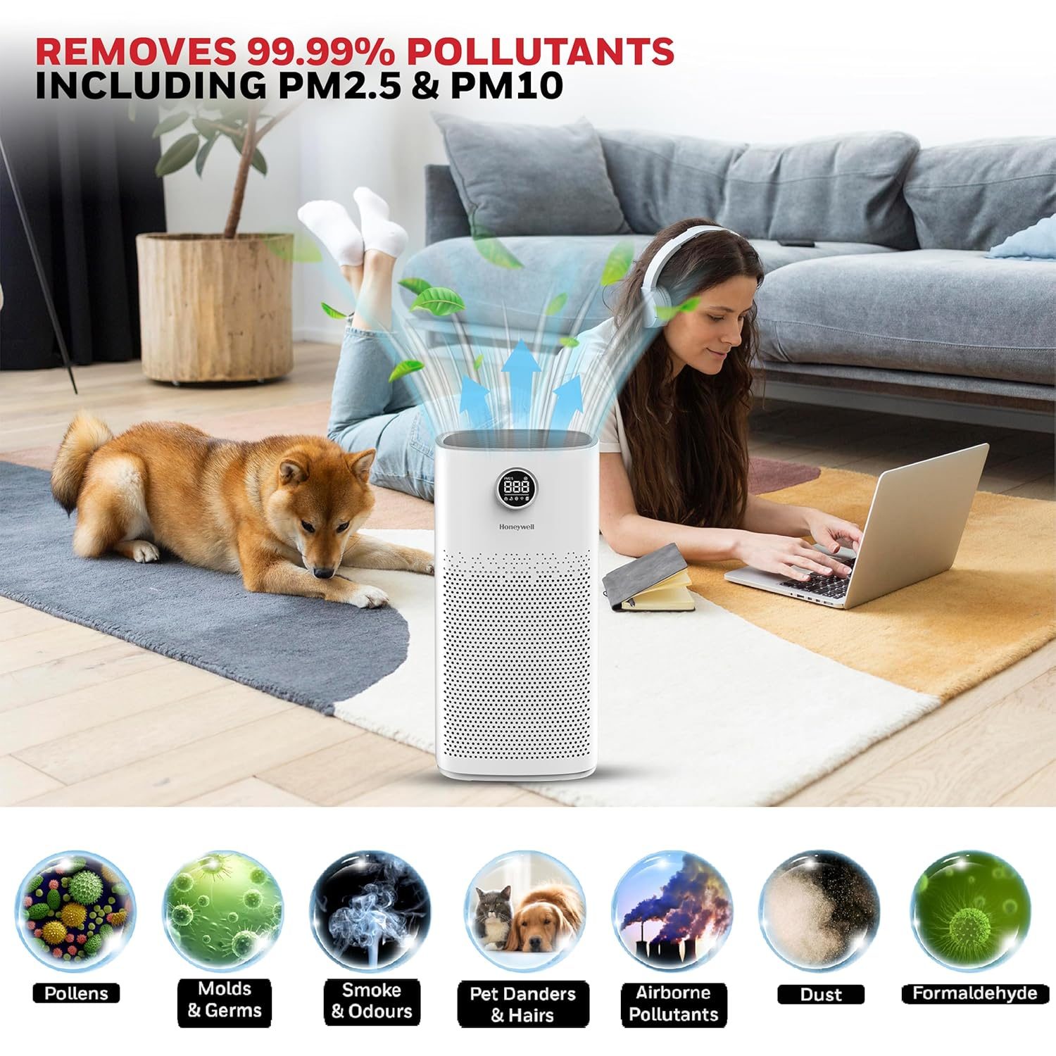 Honeywell Air Touch P2 removes 99.99% pollutants including PM2.5 and PM10