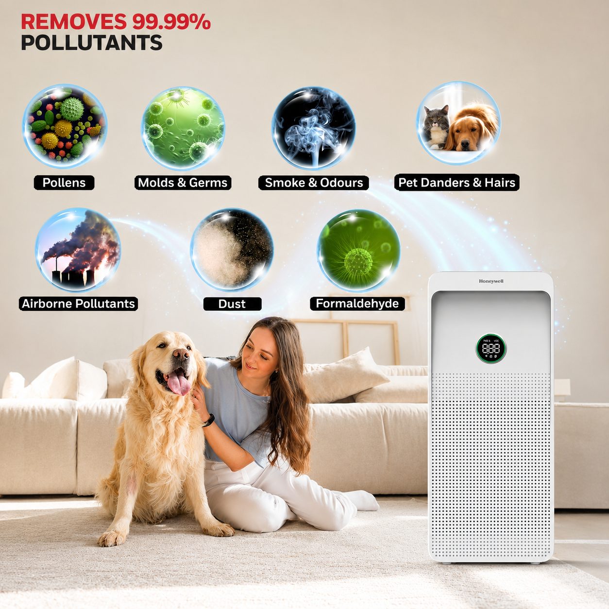 Honeywell Air Touch U1 removes 99.99% pollutants including PM2.5 and PM10