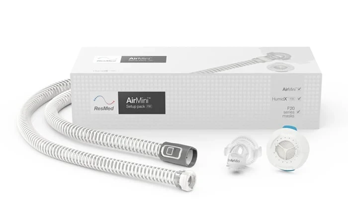 AirMini F20 setup pack box with tubing, connector and HumidX F20 cartridge