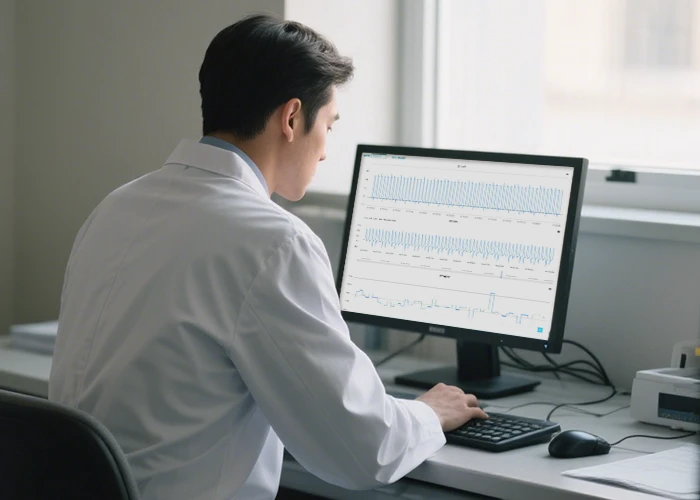 Clinician reviewing BMC RESmart GII (G2) therapy data via PAP Link Web