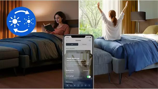 Philips AC2221 fresh wake-up and bedtime scheduler in the Air+ app