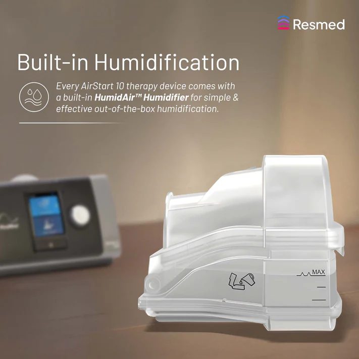 ResMed AirStart 10 built-in humidification — every device comes with a built-in HumidAir humidifier