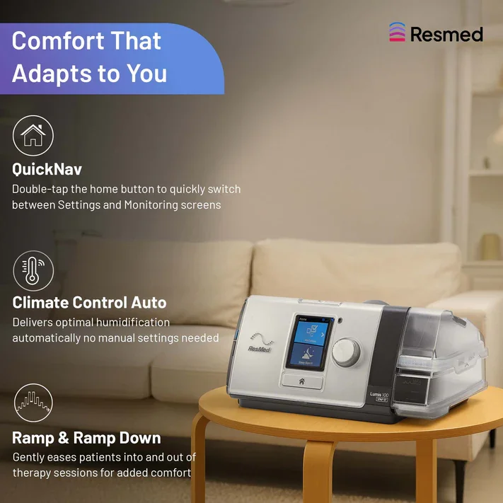 ResMed Lumis 100 VPAP ST QuickNav, Climate Control Auto, Ramp and Ramp Down