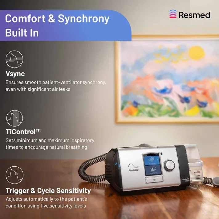ResMed Lumis 100 VPAP ST comfort features: Vsync, TiControl, Trigger and Cycle Sensitivity