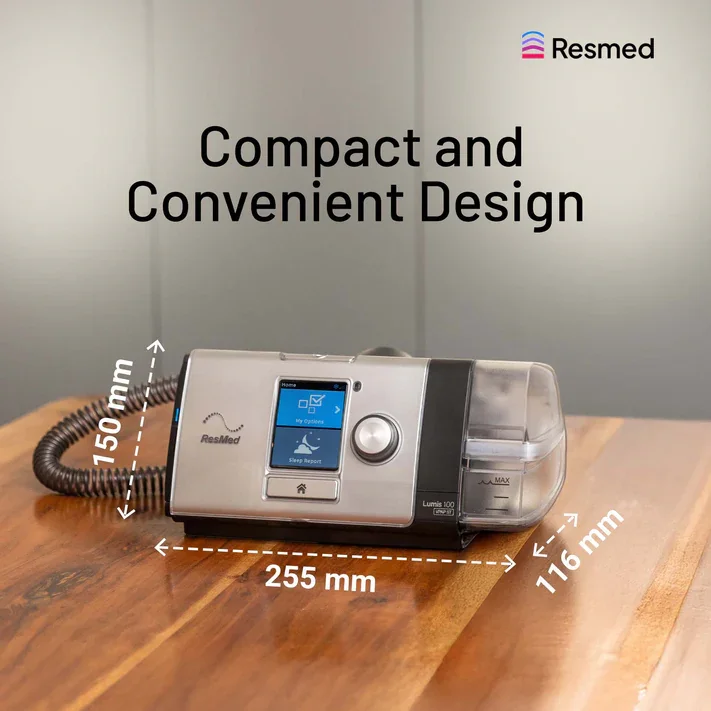 ResMed Lumis 100 VPAP ST dimensions 255mm x 150mm x 116mm compact convenient design