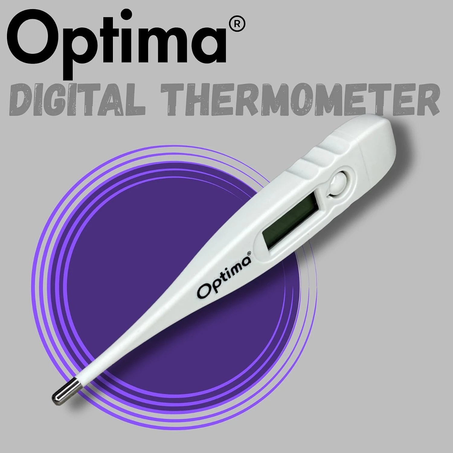 Optima Digital Thermometer price India — product hero banner with purple accent circles