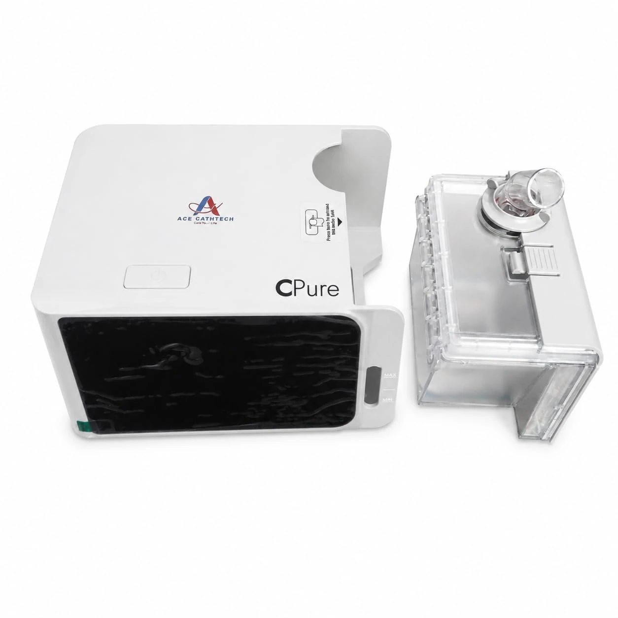 Cpure CPAP Device with water tank attached for heated humidification