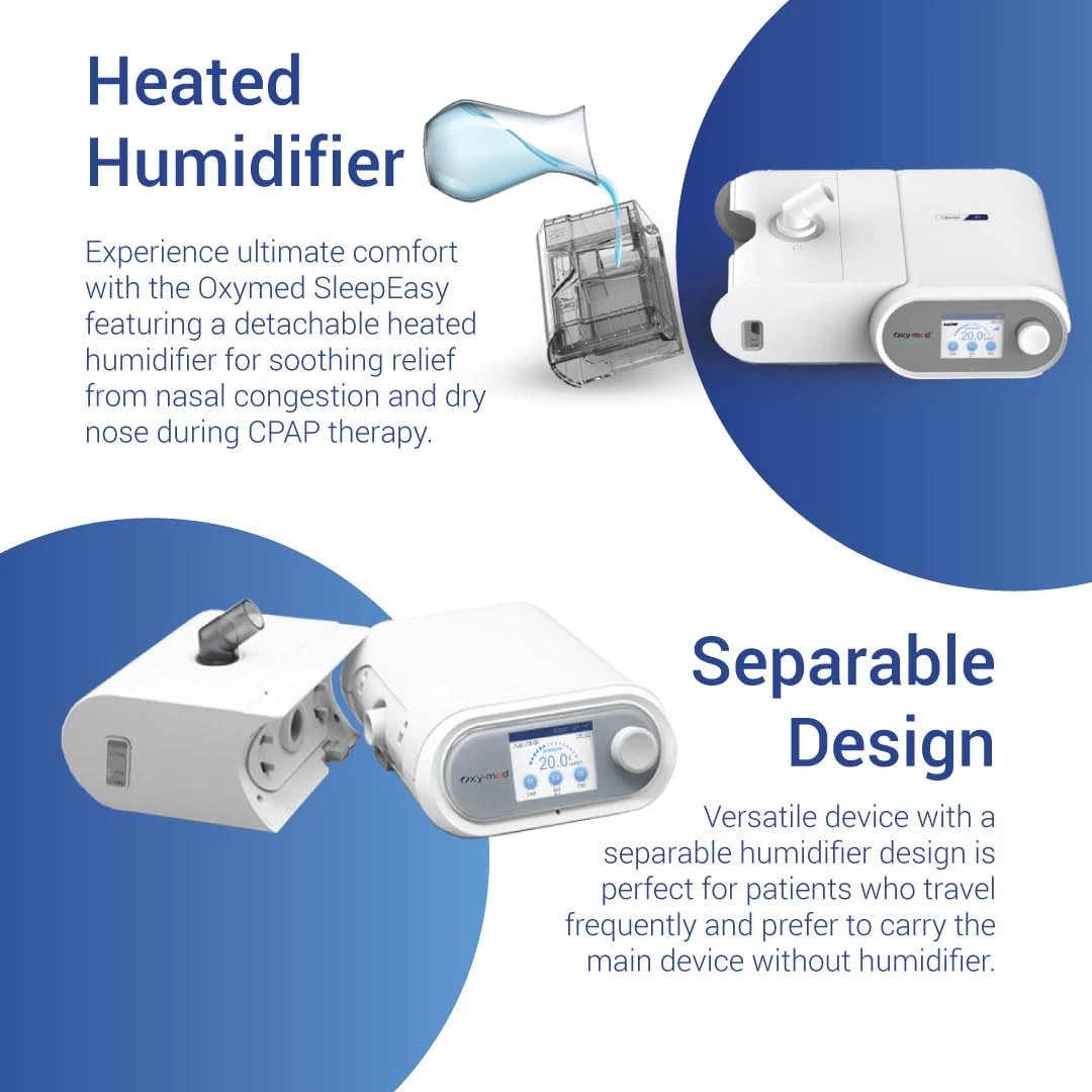 Oxymed SleepEasy detachable heated humidifier and separable machine design