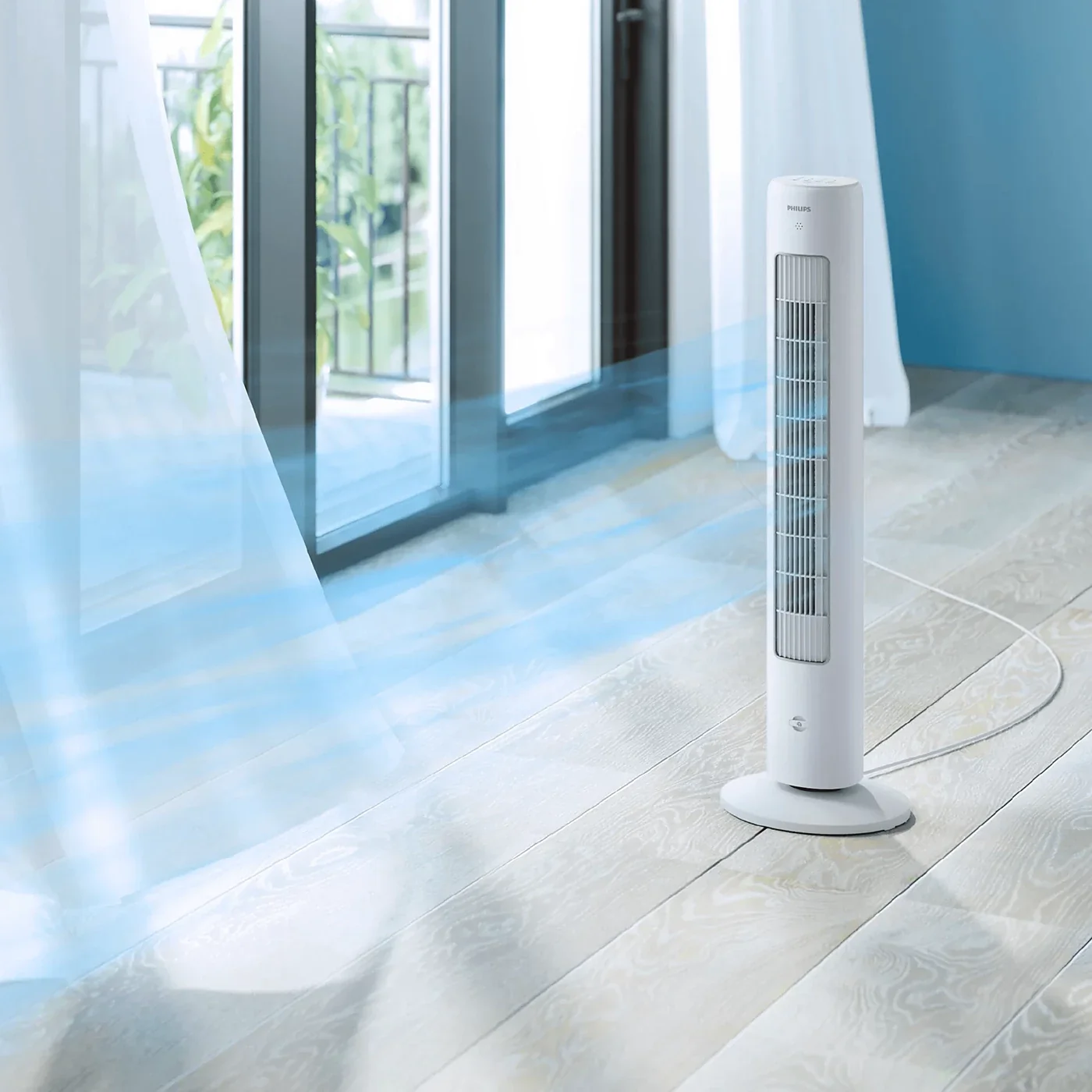 Philips 5000 Series Bladeless Tower Fan CX5535/00 cooling a living room