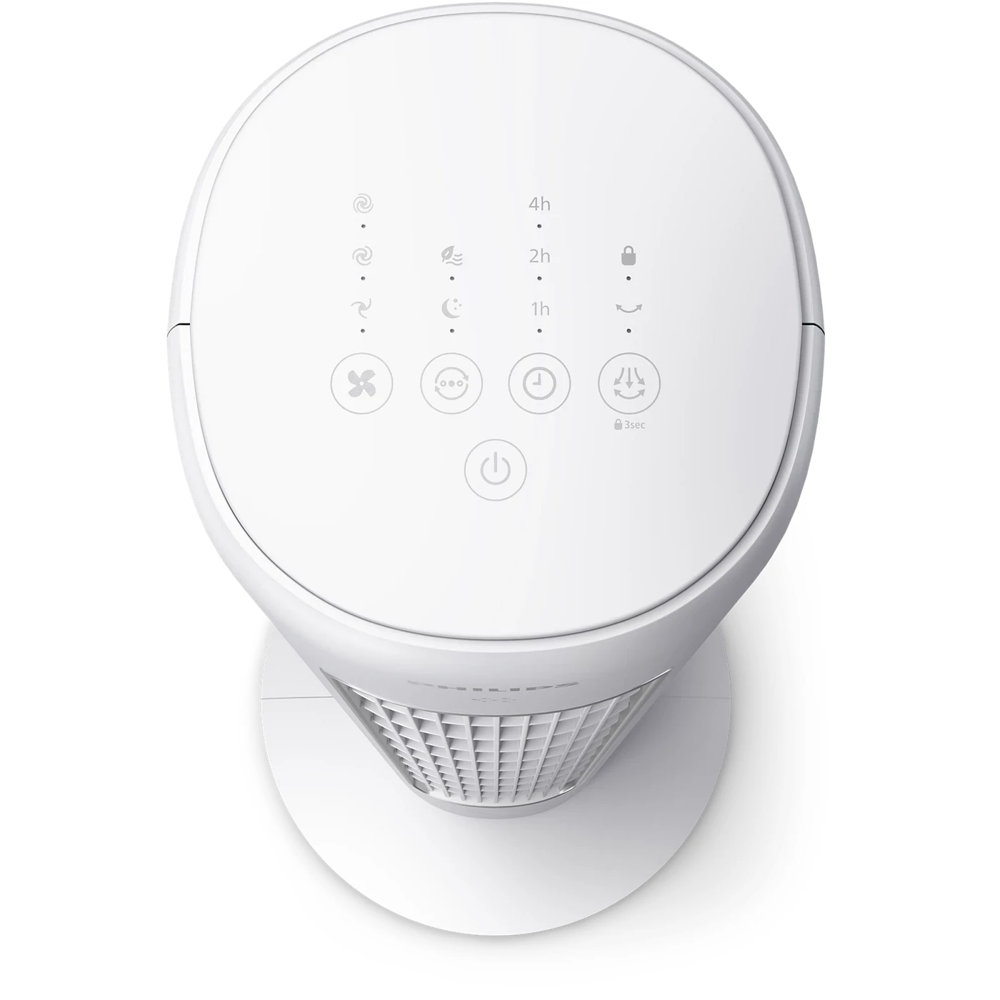 Philips CX5535/00 tower fan touchscreen control panel with speed, mode, timer and oscillation buttons