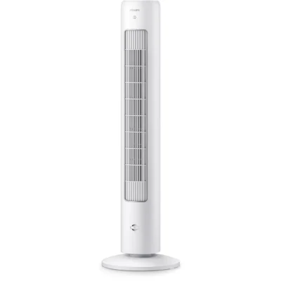 Philips Tower Fan 5000 Series cooling a living room with sheer curtains