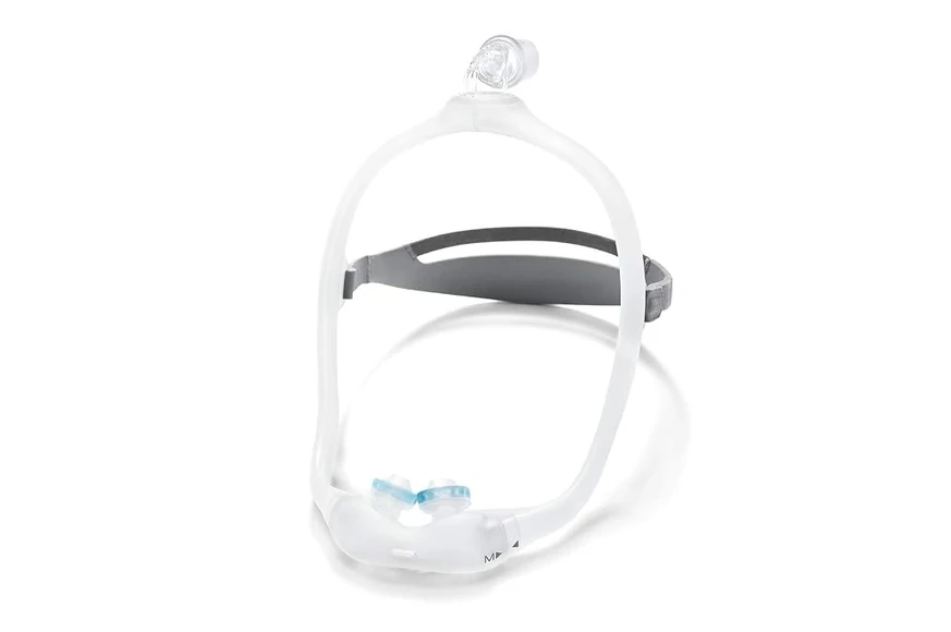 Philips DreamWear Gel Pillow nasal mask, front view, showing frame and gel pillow cushions
