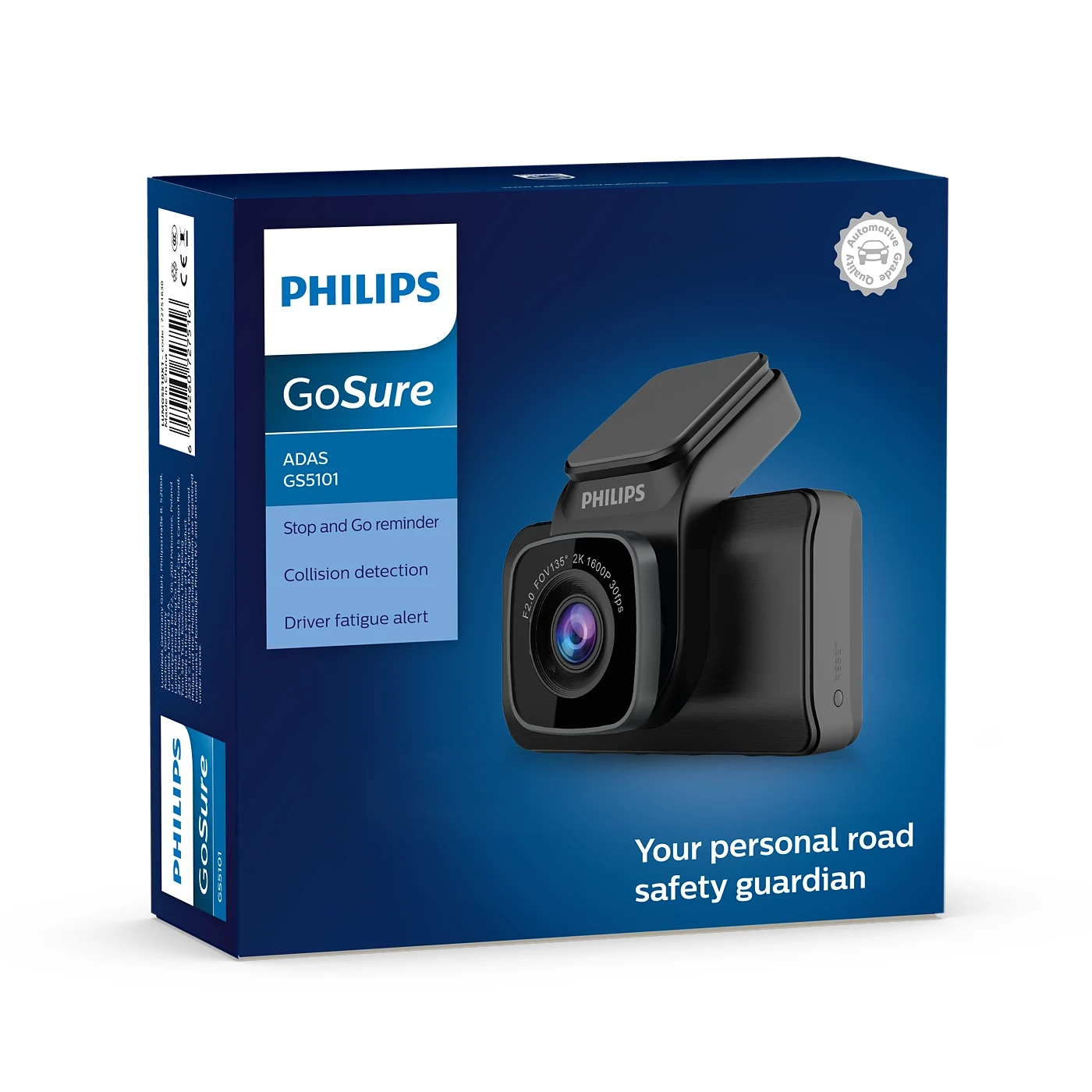 Philips GoSure GS5101 ADAS dash cam retail packaging, your personal road safety guardian