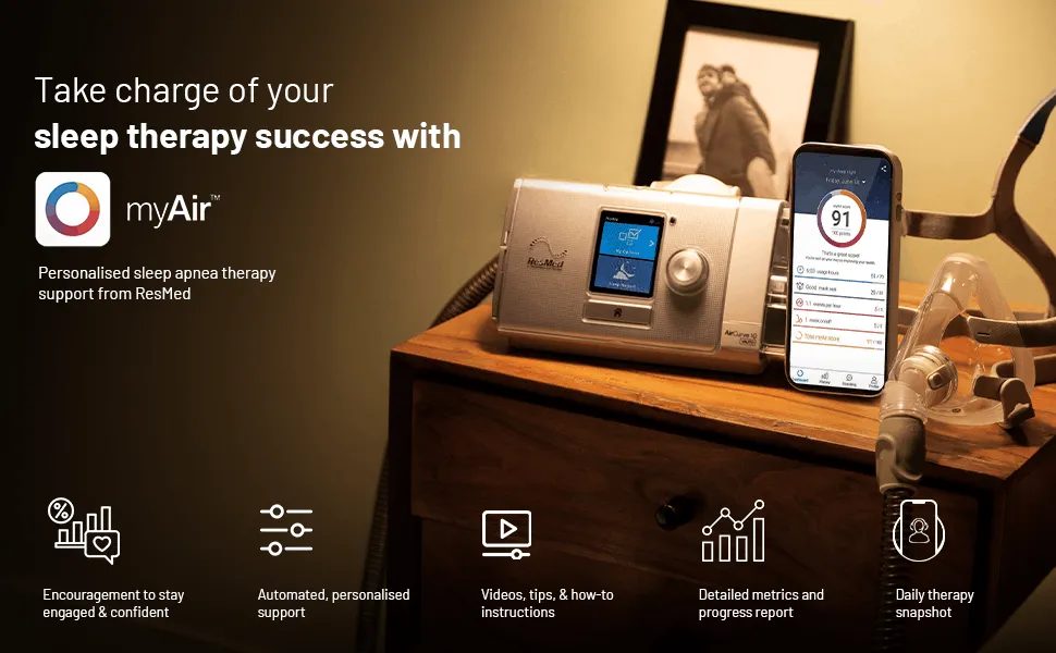 Take charge of your sleep therapy success with the ResMed myAir app — personalised sleep apnea therapy support