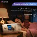 Woman sleeping with ResMed AirCurve 10 VAuto on nightstand — Easy-Breathe technology and Climate Control with HumidAir humidifier and ClimateLineAir heated tube