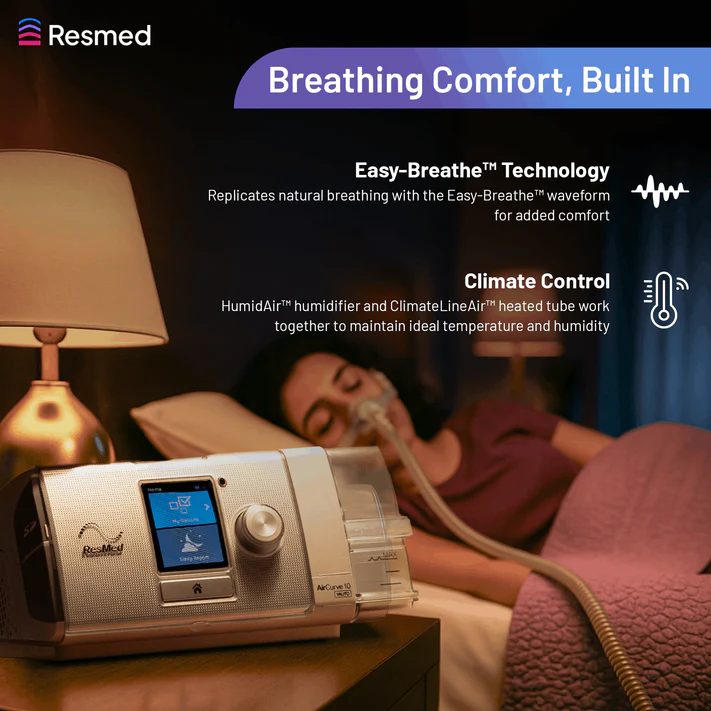 Breathing comfort built in: Easy-Breathe technology and Climate Control with HumidAir humidifier and ClimateLineAir heated tube