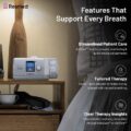 ResMed AirCurve 10 VAuto on nightstand highlighting AirView remote monitoring, Vsync leak management, and ResScan therapy data insights