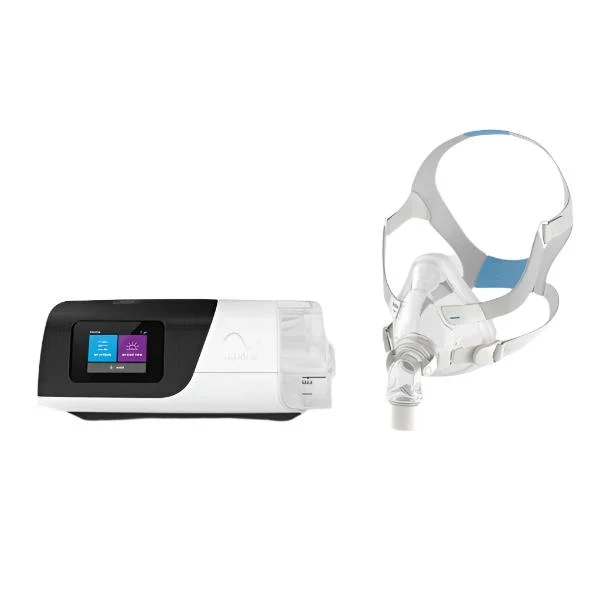 ResMed AirFit F20 mask shown with a ResMed CPAP machine
