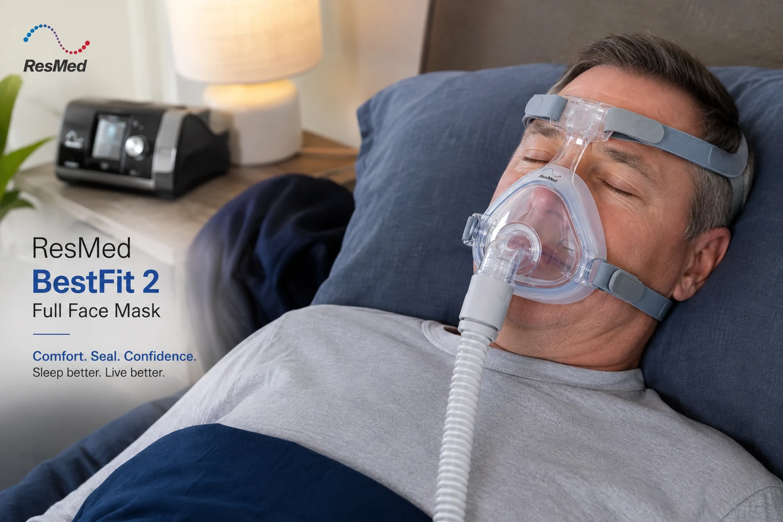 Person using the ResMed BestFit 2 full face CPAP mask