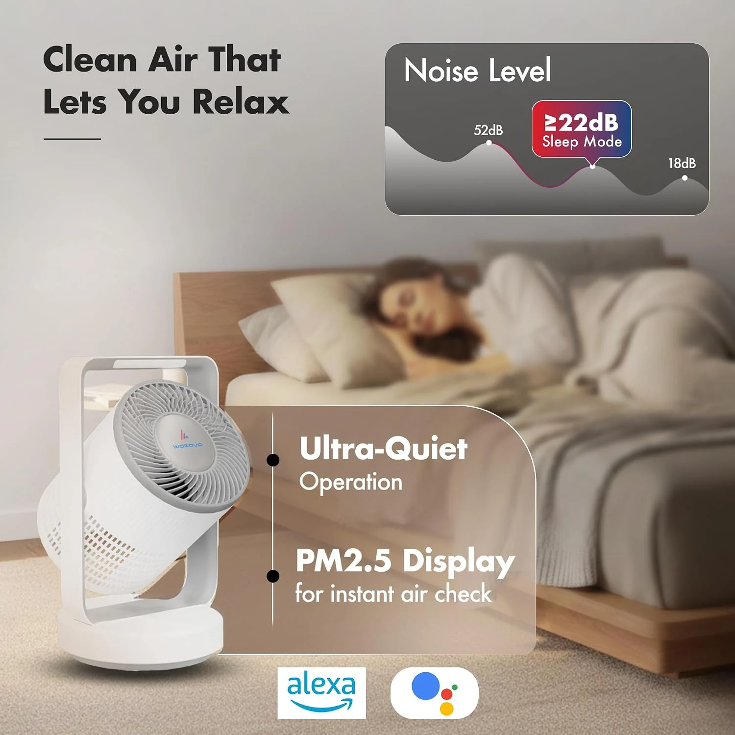 WOZOYO Pure Air PA4 ultra quiet mode and PM2.5 display